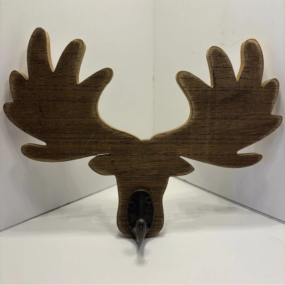 Moose antler wooden wall decor with hooks